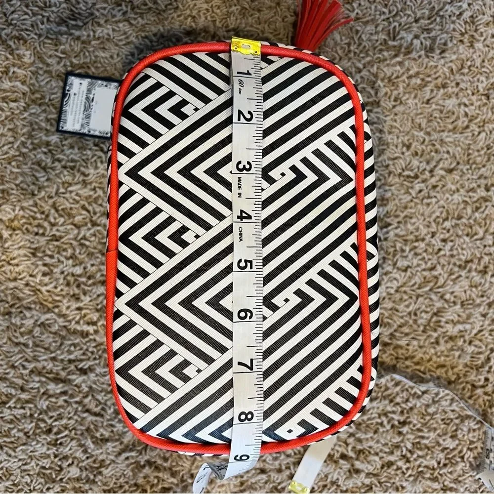 Dabney Lee Travel Weekender Cosmetic Black White Chevron Red Kiss Accessory Bag